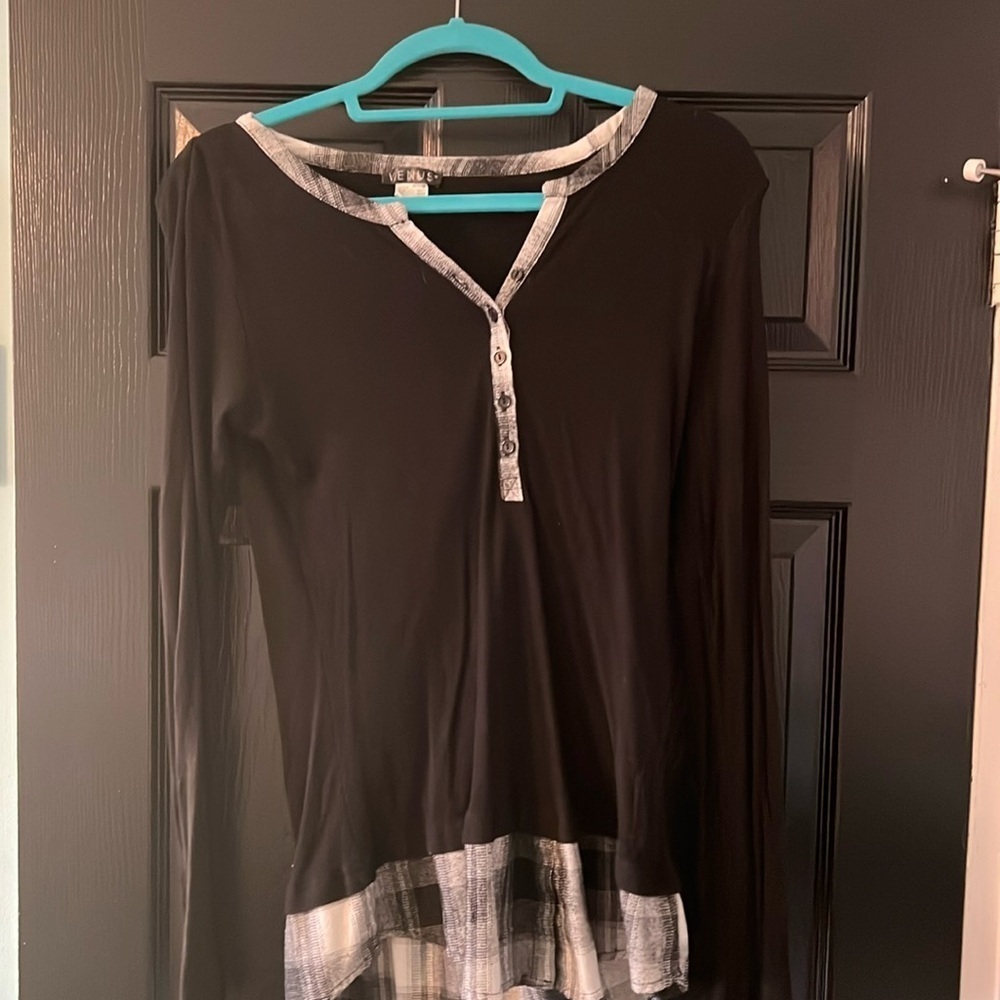 Black flannel V neck Blouse